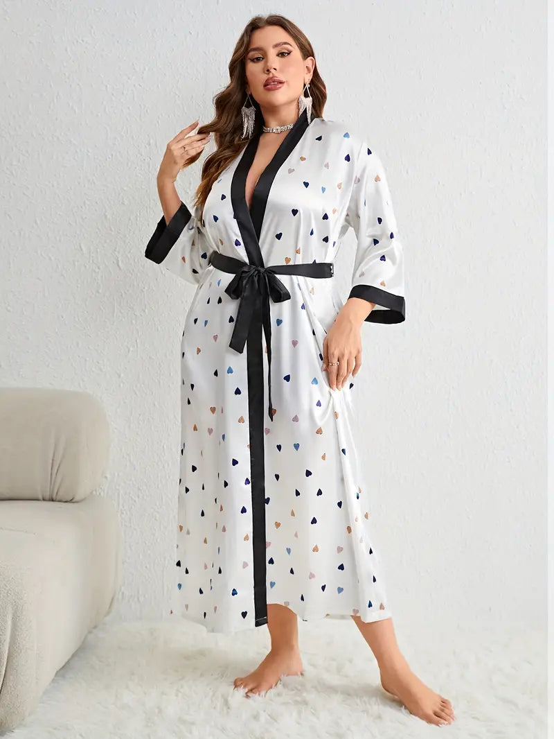 Women's long white satin bathrobe, plus size
