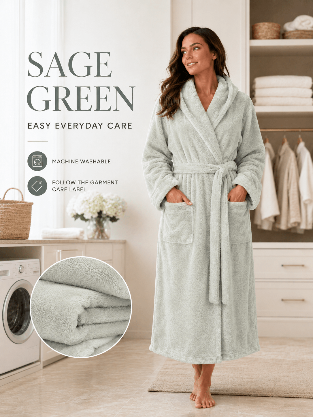 Women's long fleece bathrobe