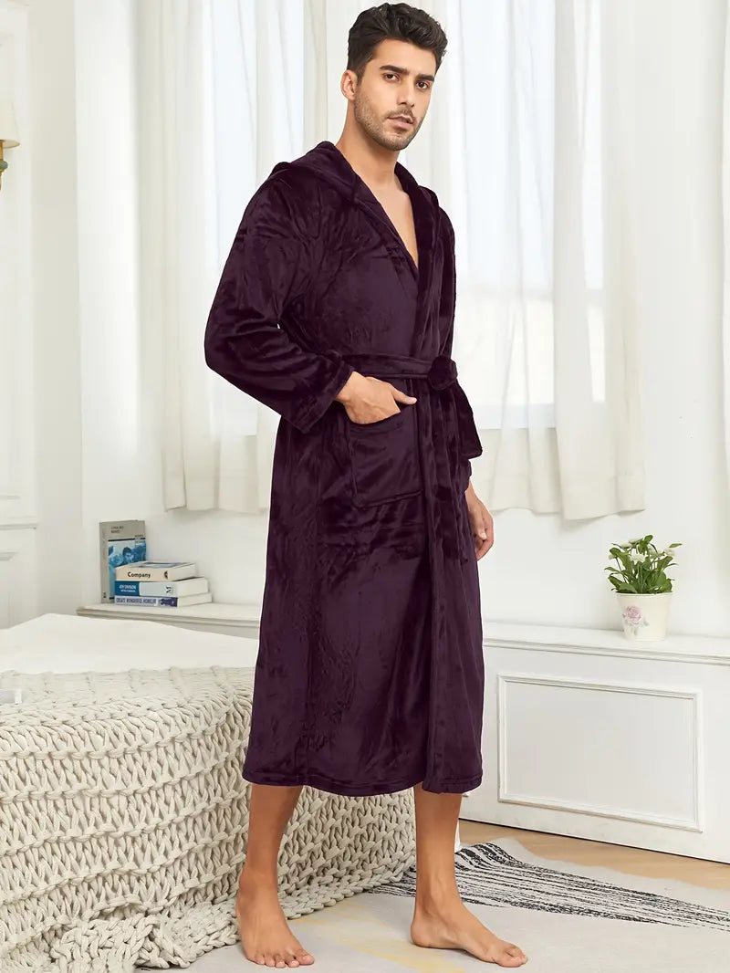 Men's hooded cotton bathrobe