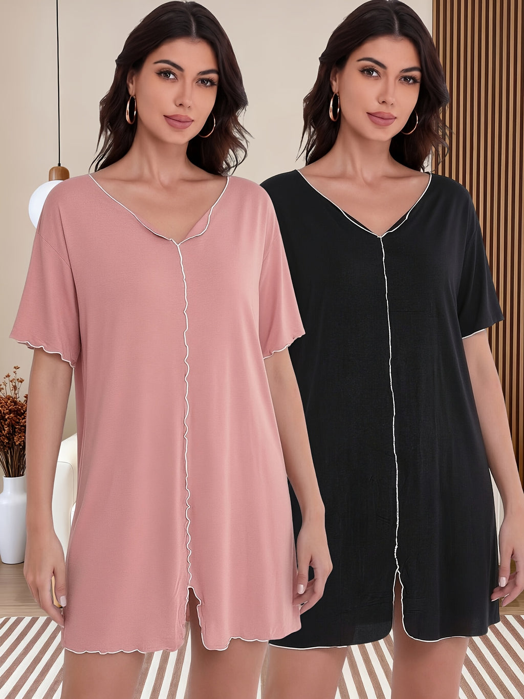 Women's plus size modal nightdress, two pack