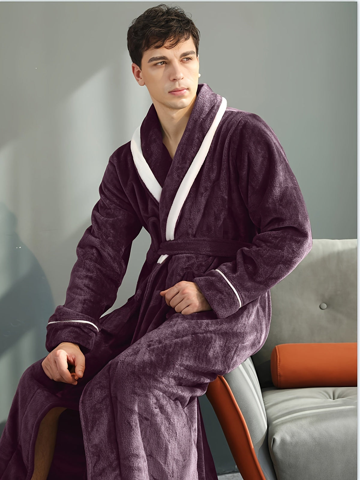 Men's long waffle velour dressing gown