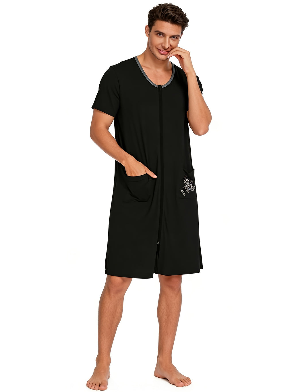 Men's zip front short sleeve lounge robe