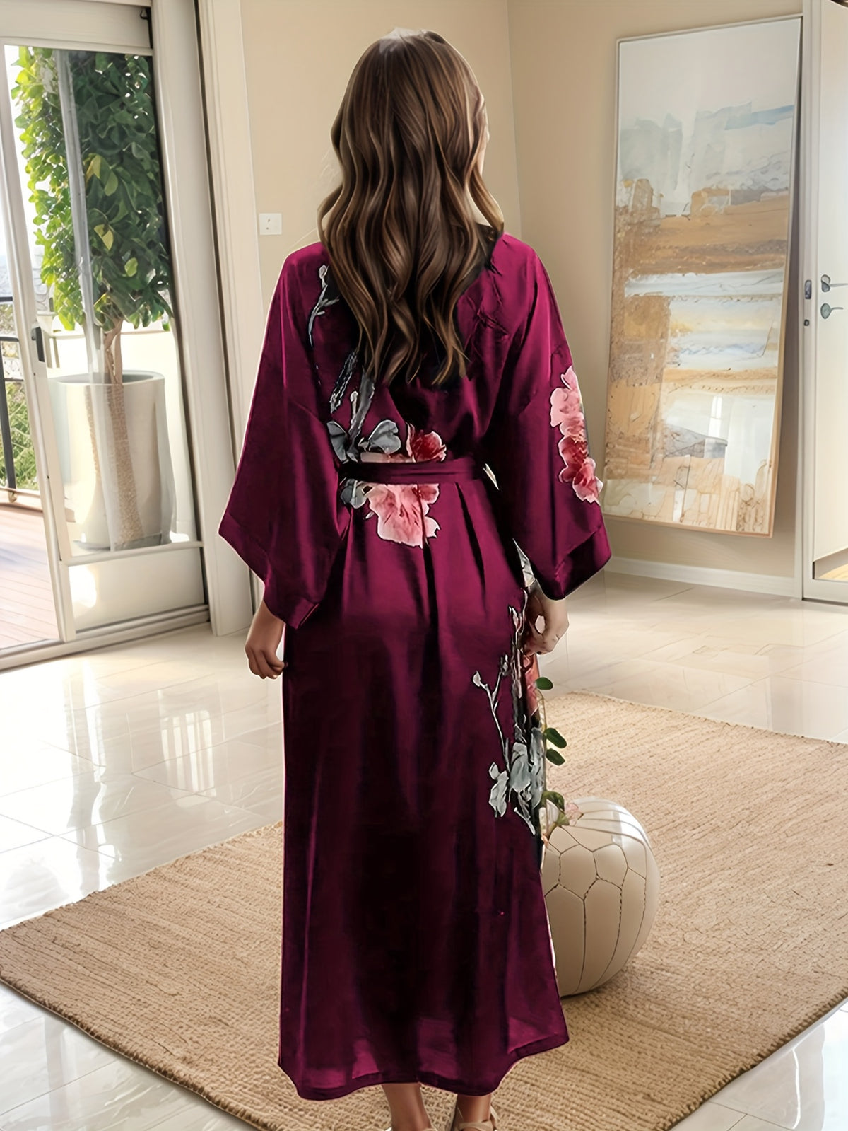 Women's plus size floral satin robe