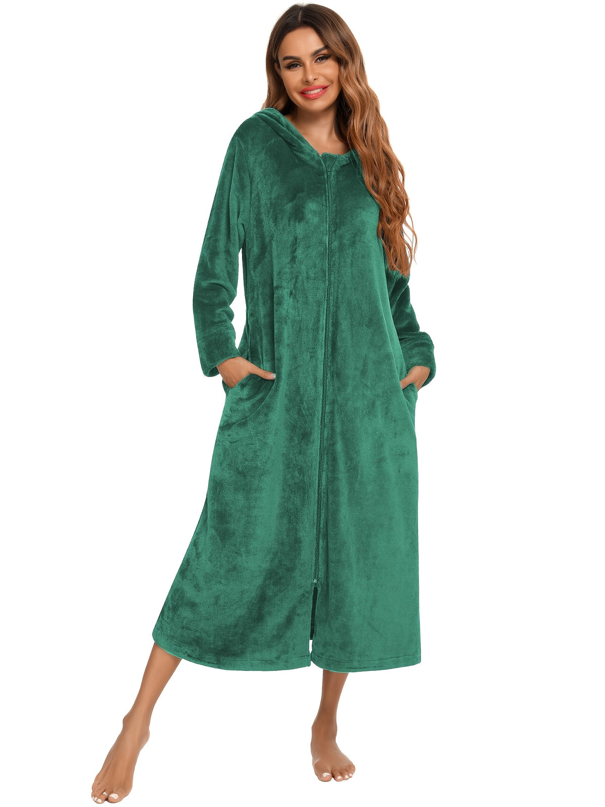 Women's long flannel zip-up dressing gown