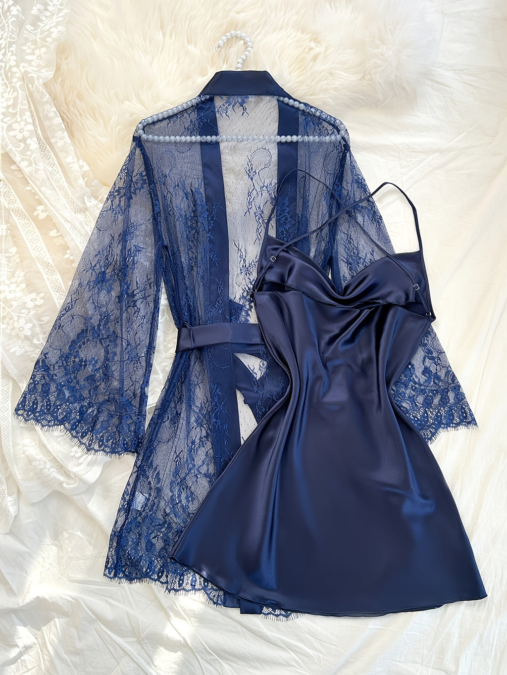 Navy lace dressing gown