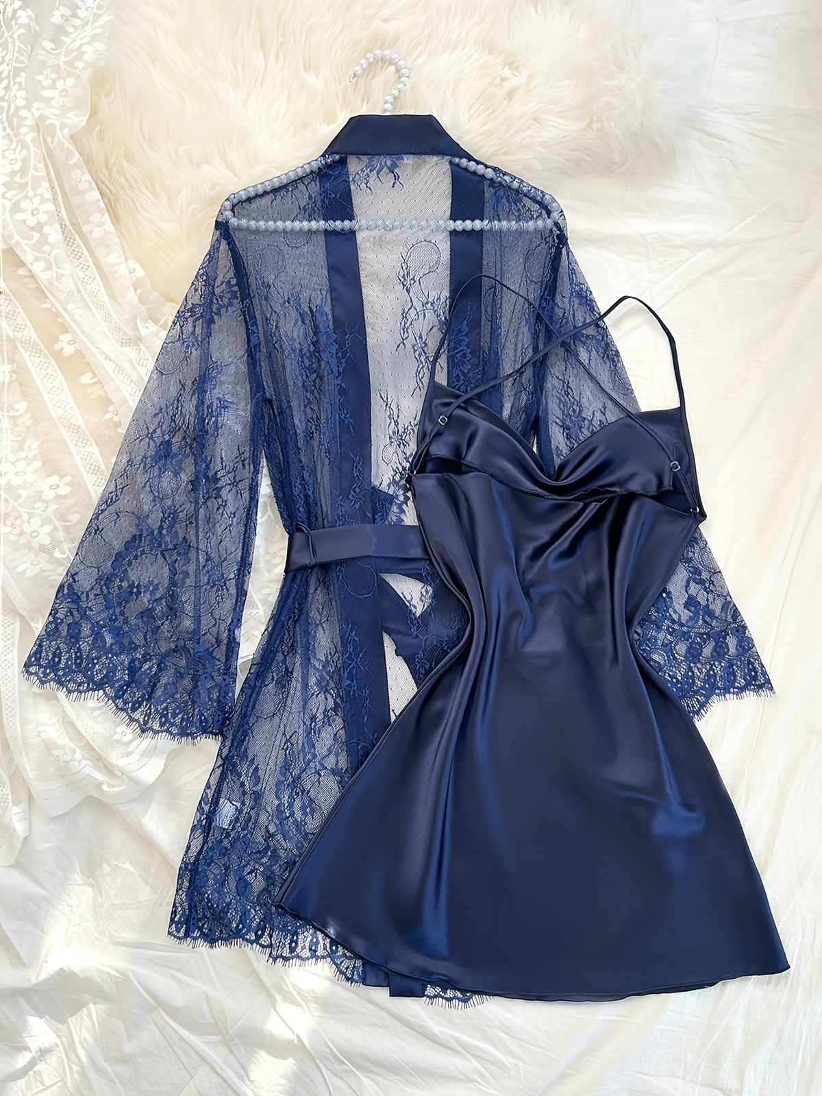 Navy lace dressing gown