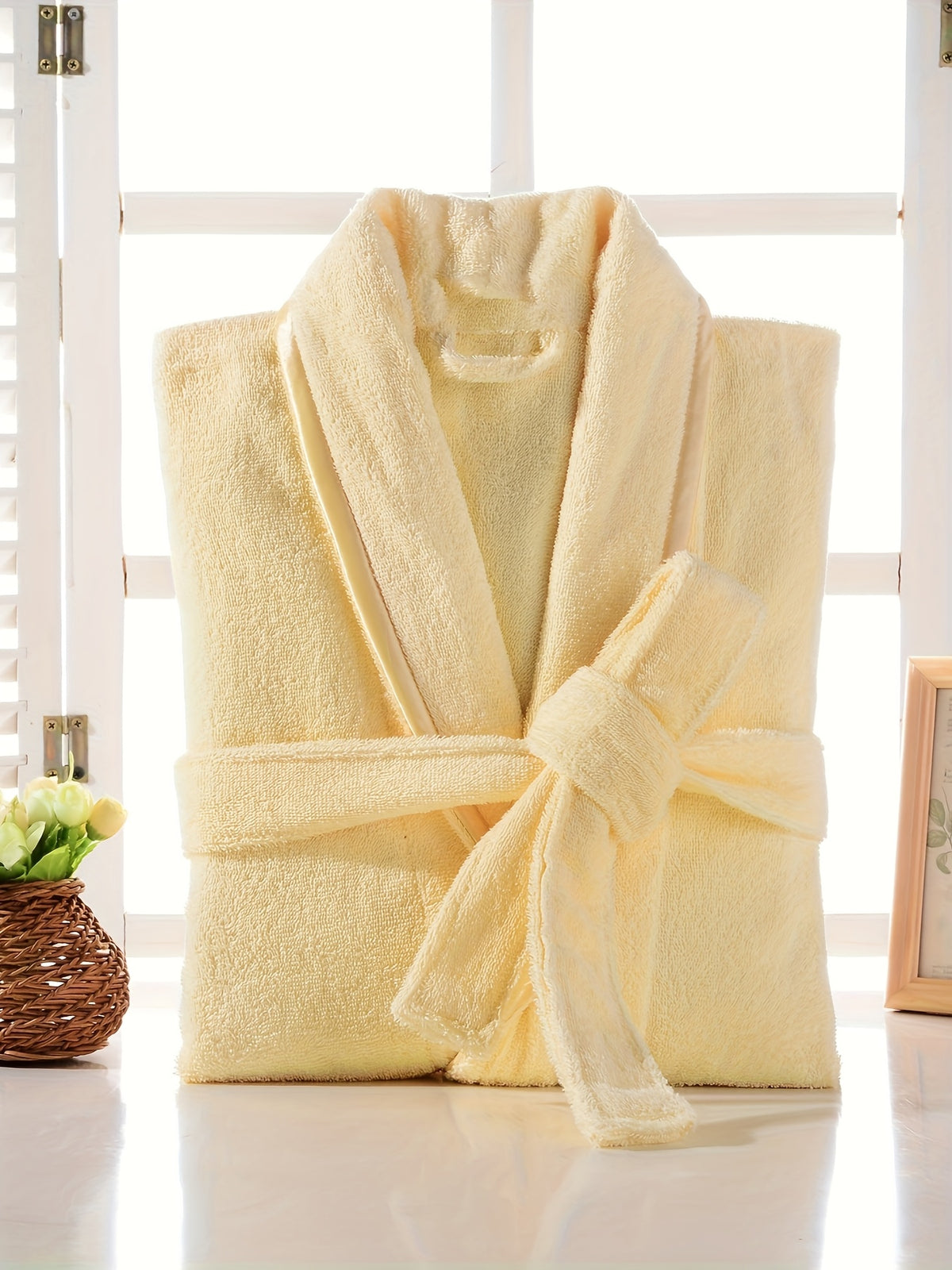 Unisex blue terry towelling bathrobe