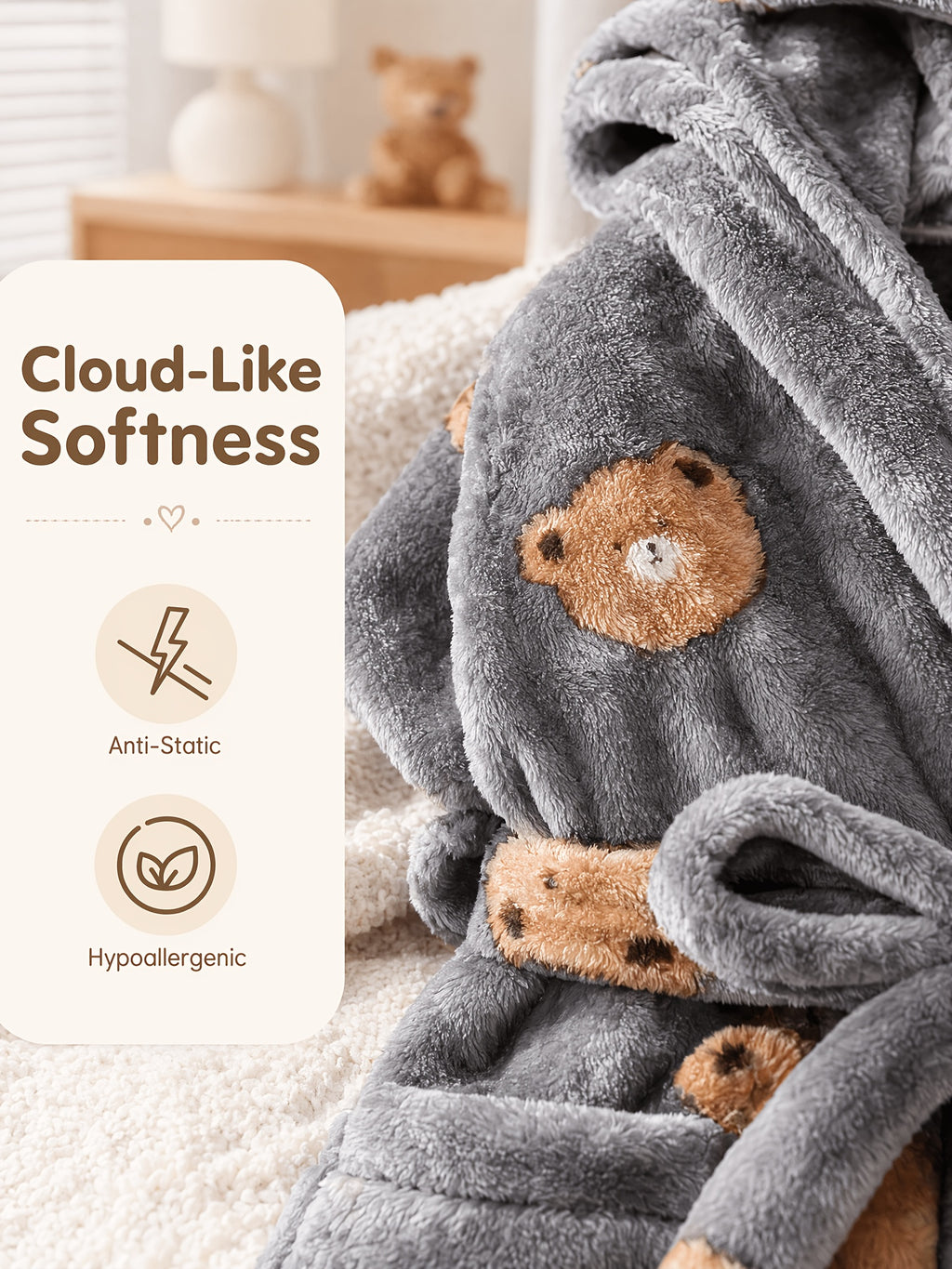 Baby grey long hooded bathrobe