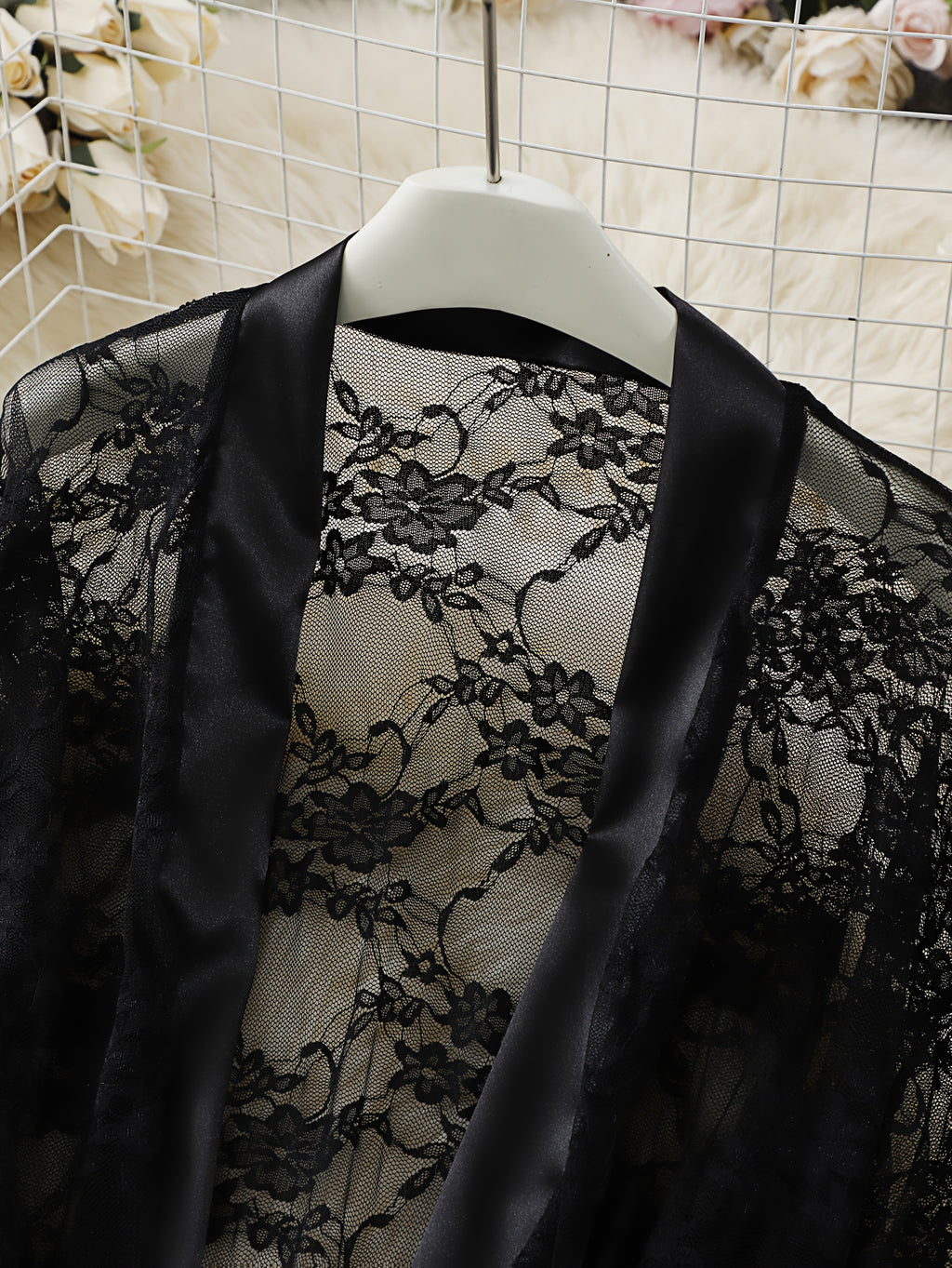 Women's black lace dressing gown