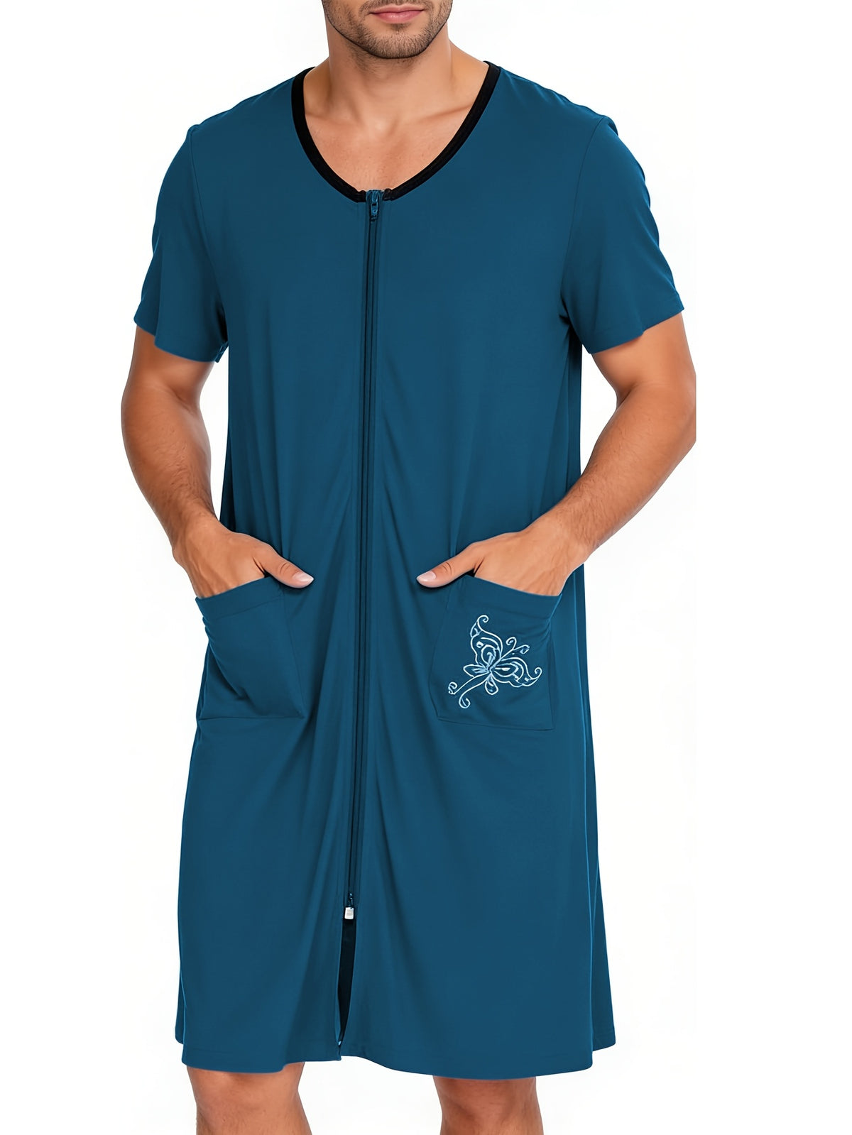 Men's zip front short sleeve lounge robe