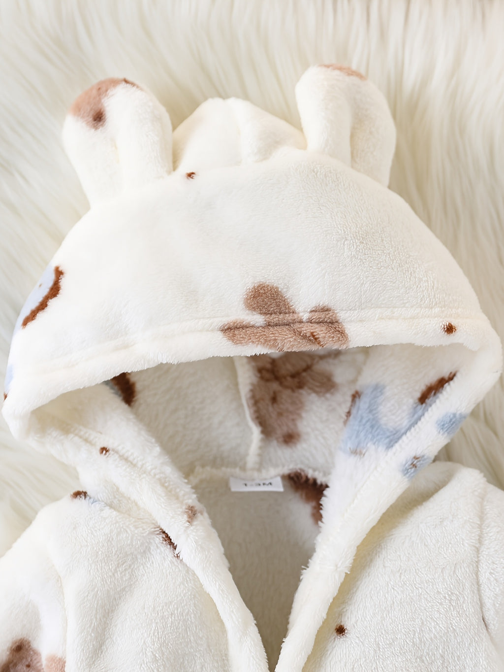 Baby cream long hooded fluffy fleece dressing gown