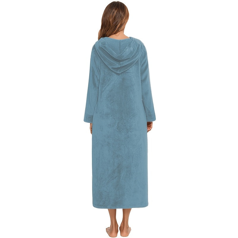 Women's long flannel zip-up dressing gown