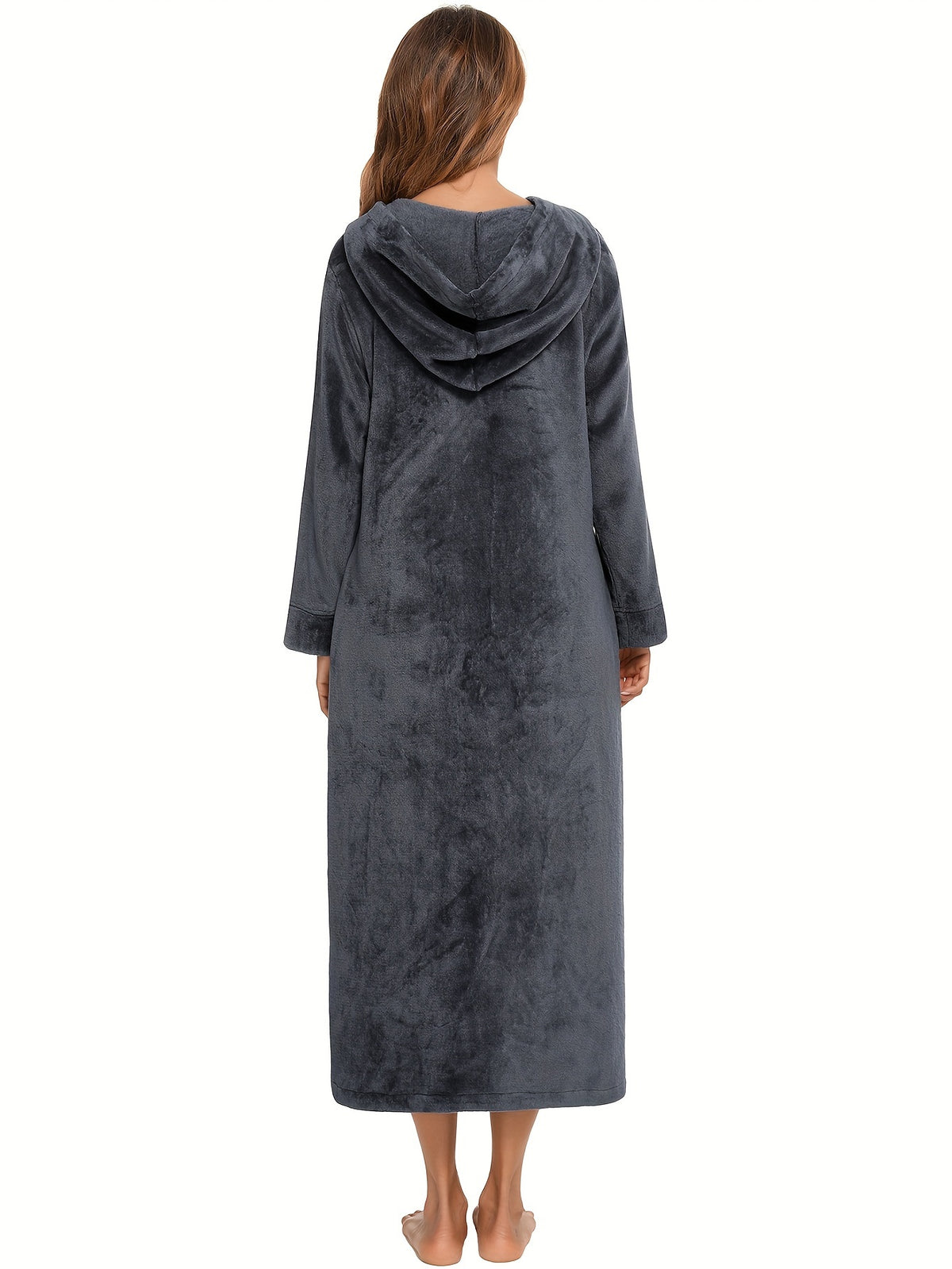 Women's hooded flannel zip-up dressing gown
