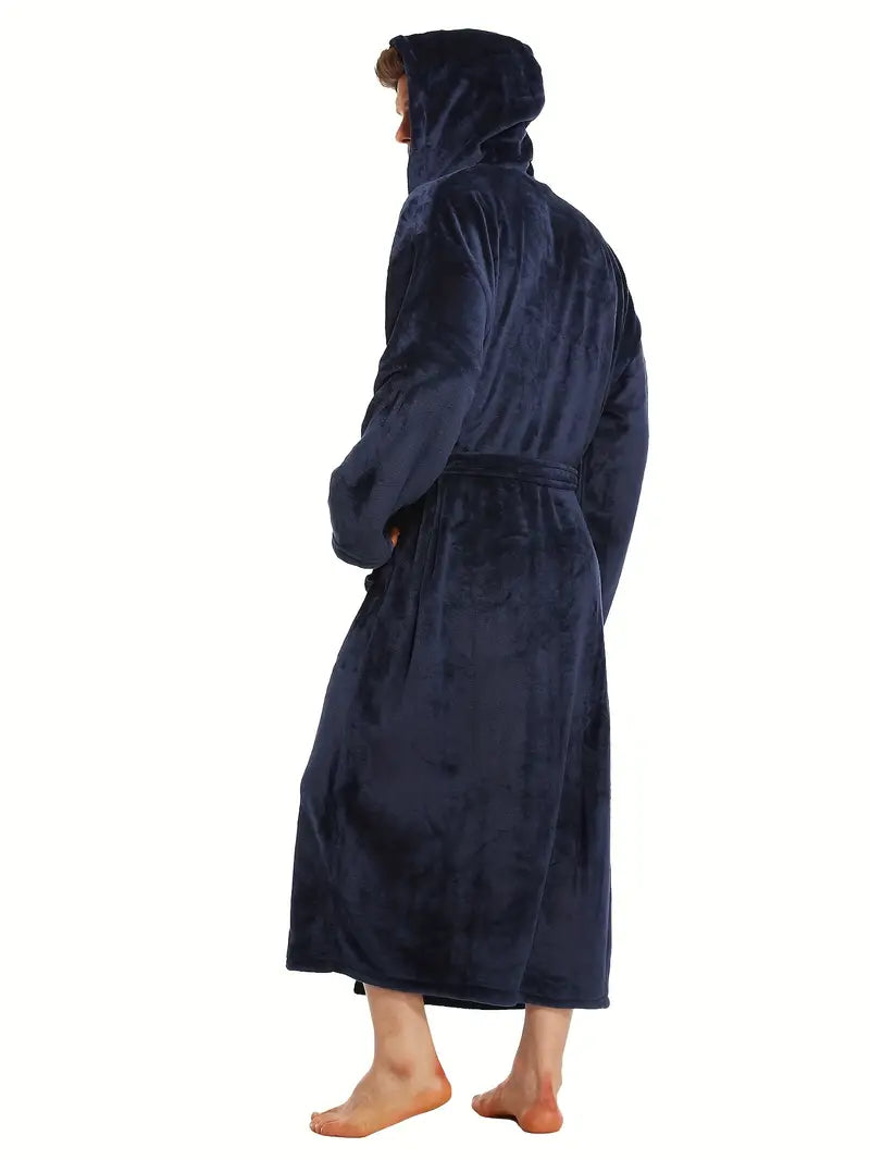 Men's comfortable hooded fleece bathrobe