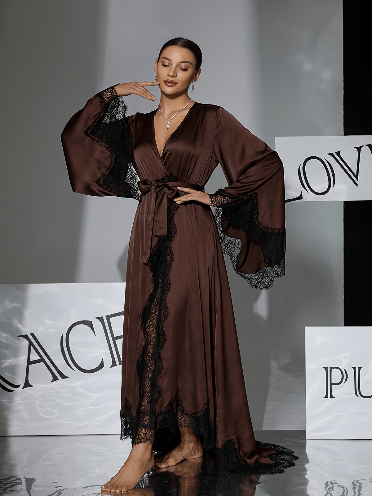 Long satin bathrobe