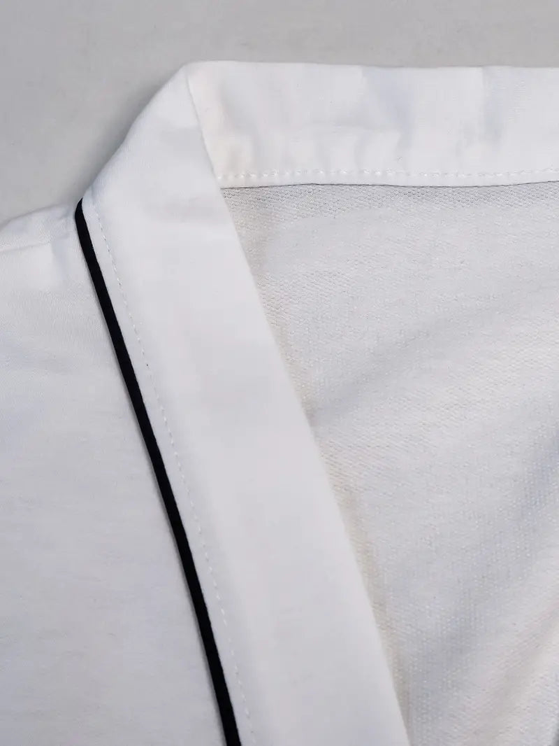 Men's short white cotton bathrobe, plus size