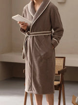 Men's long brown fleece bathrobe, premium — Brown