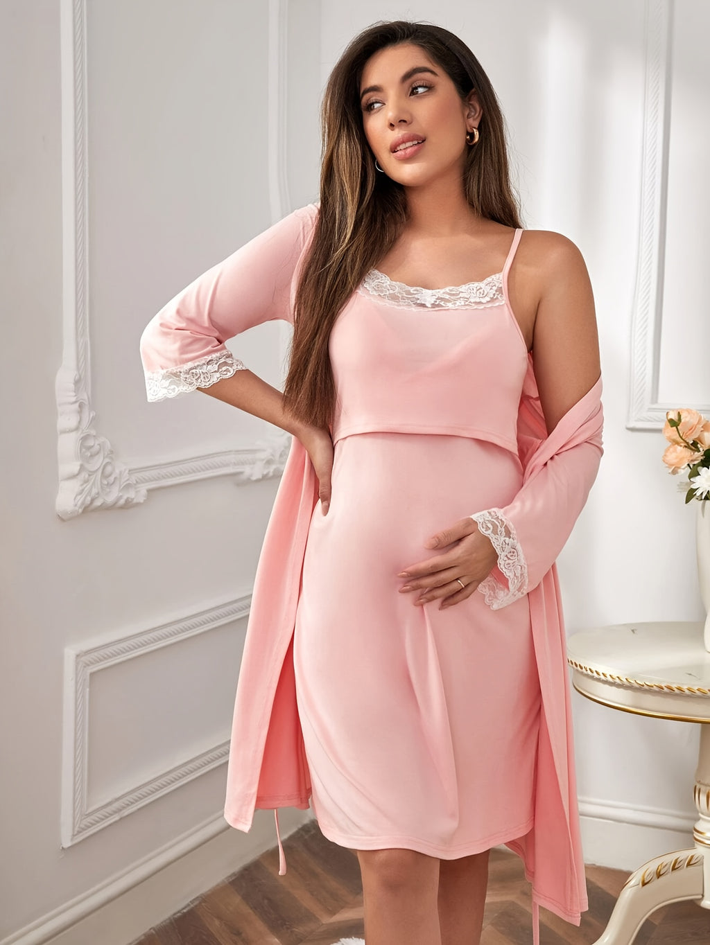 Women's maternity nursing nightdress and robe set