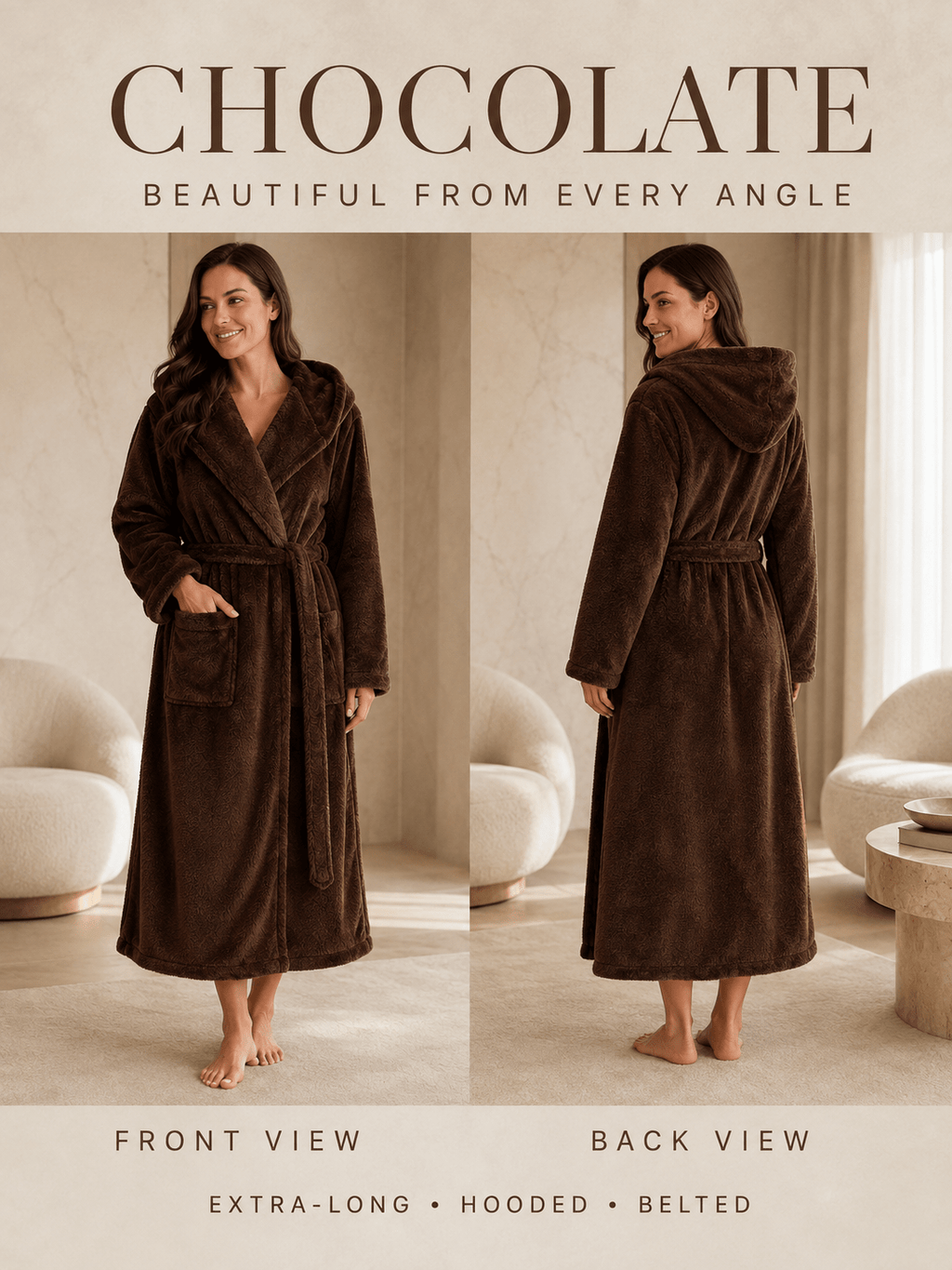 Women's long fleece bathrobe