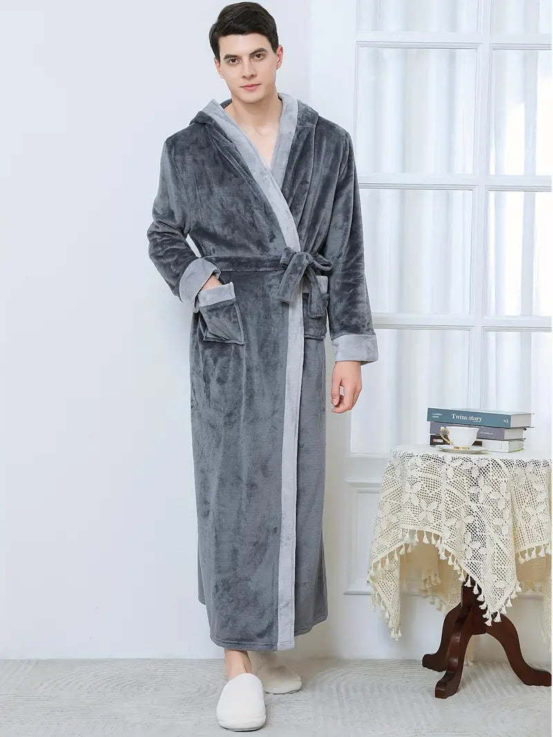 Men's long hooded towelling bathrobe, petite Image