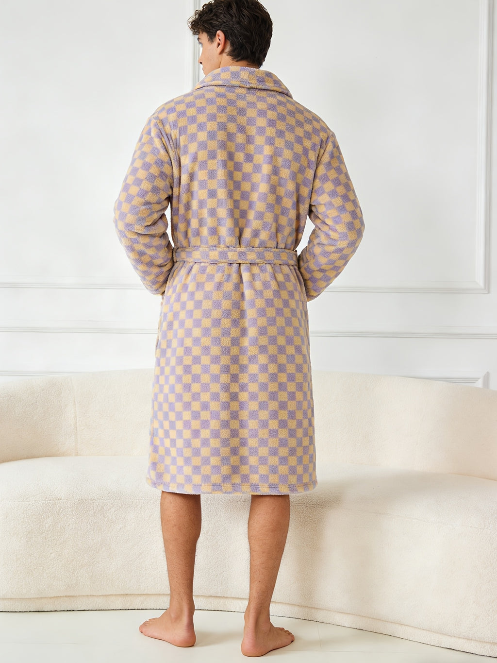 Women's long tartan bathrobe