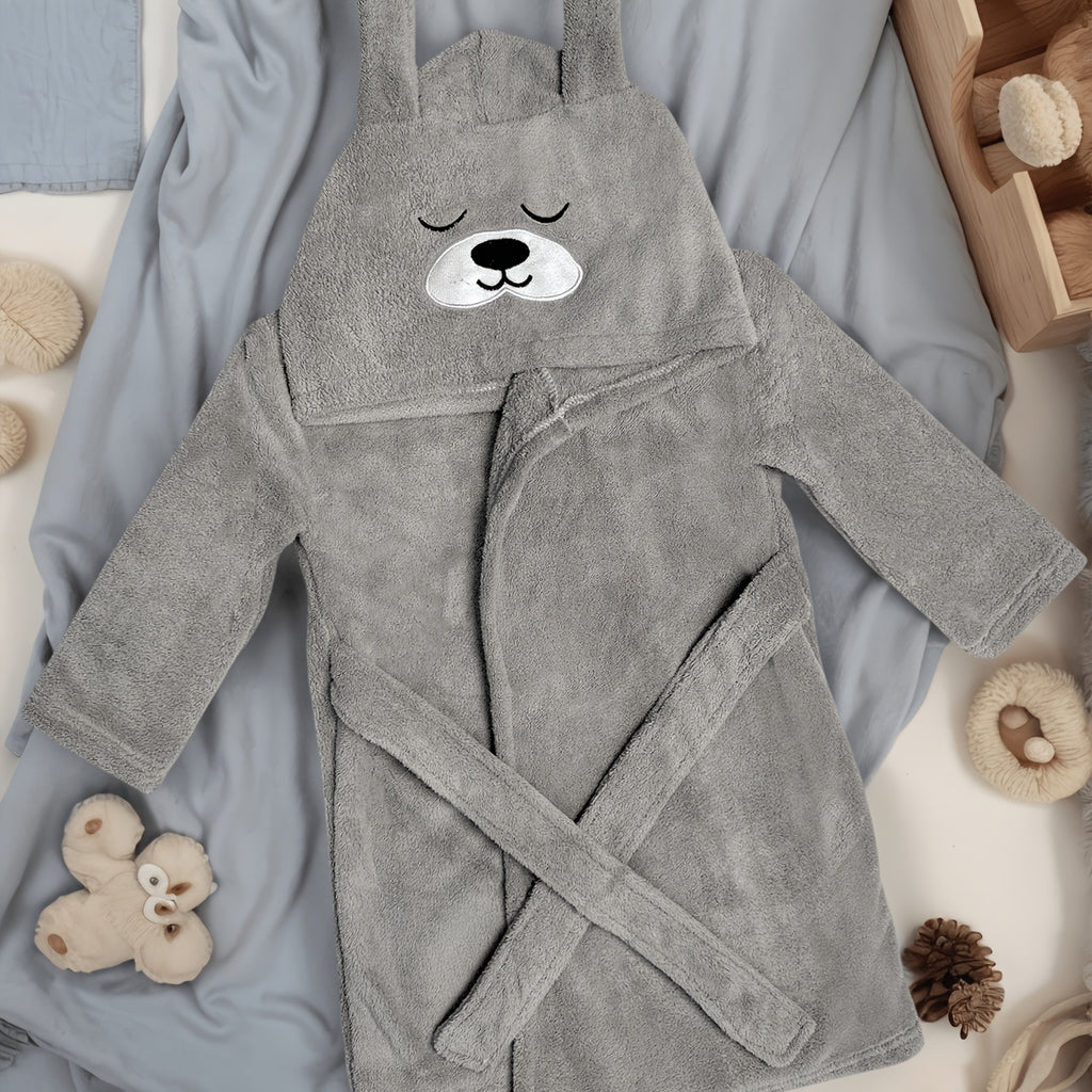 Baby red hooded fluffy fleece dressing gown