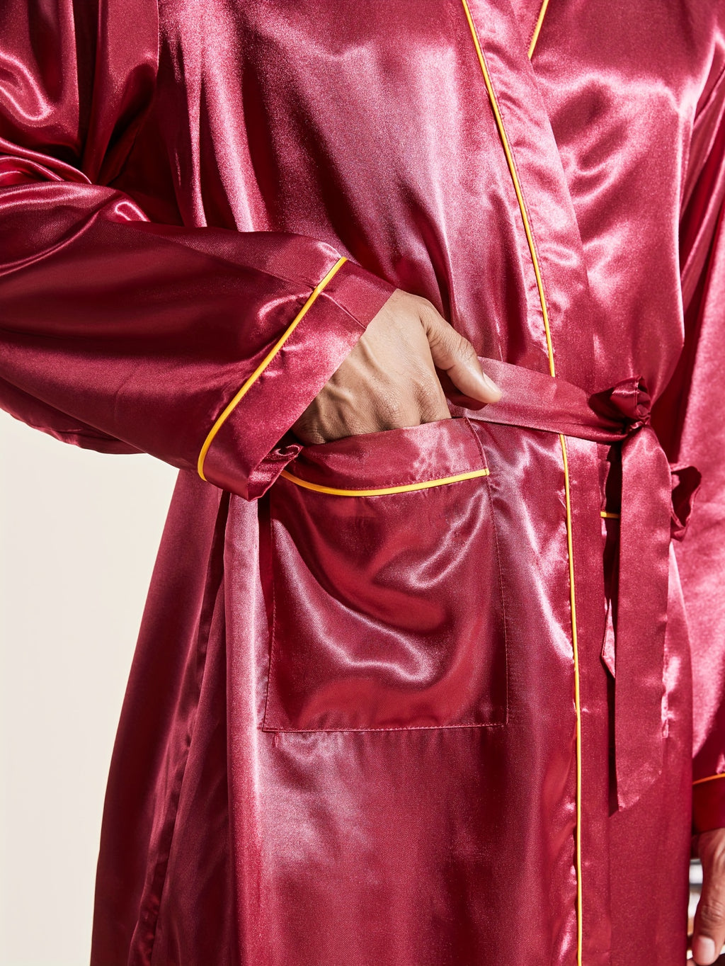 Men's gold trimmed satin dressing gown