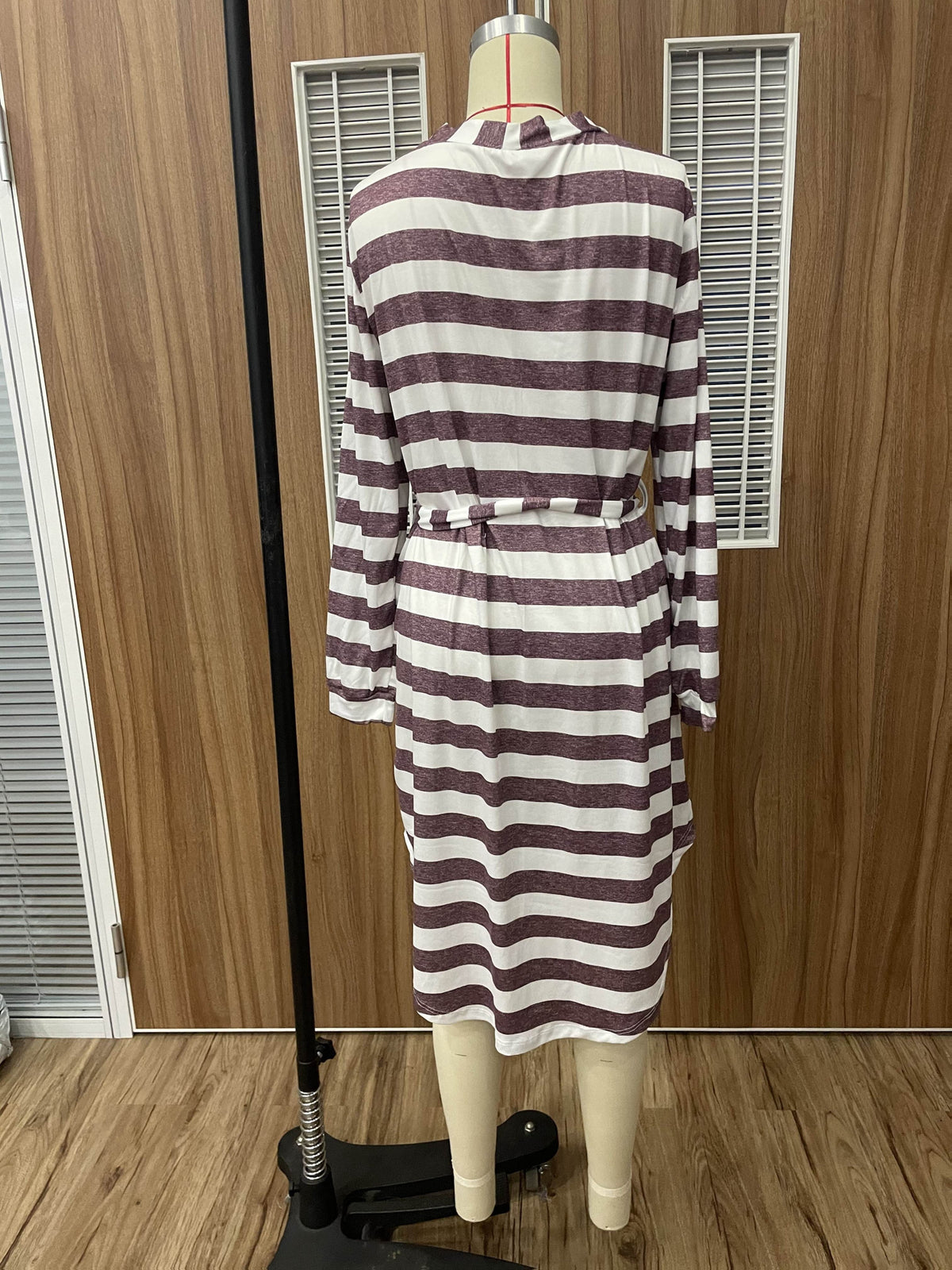 Women's grey striped hooded dressing gown