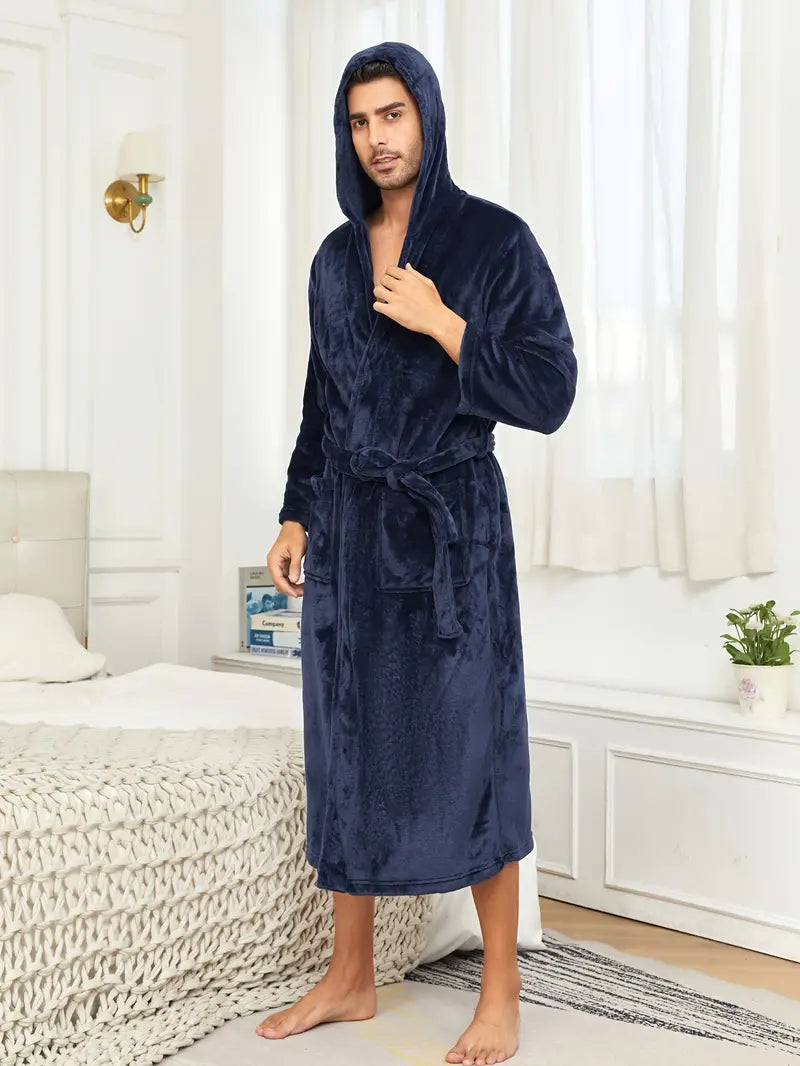 Men's hooded cotton bathrobe