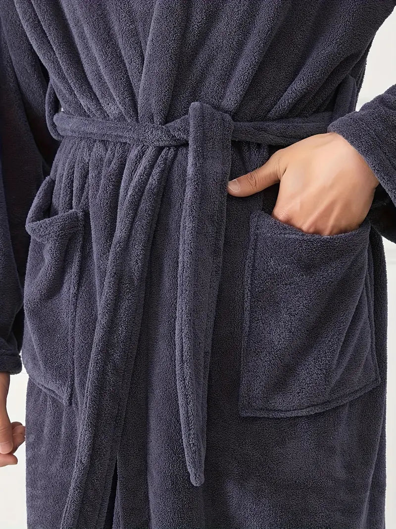 Men's short hooded fleece bathrobe Image