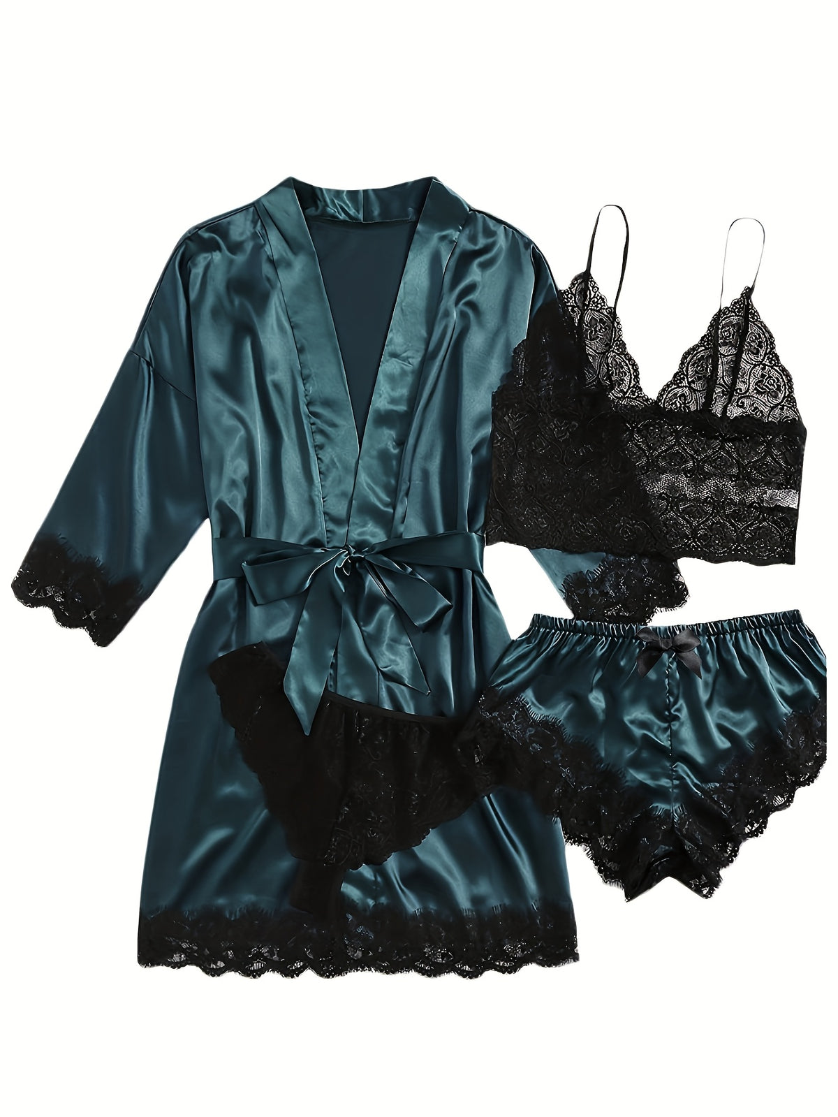 Women's lace satin robe and camisole set
