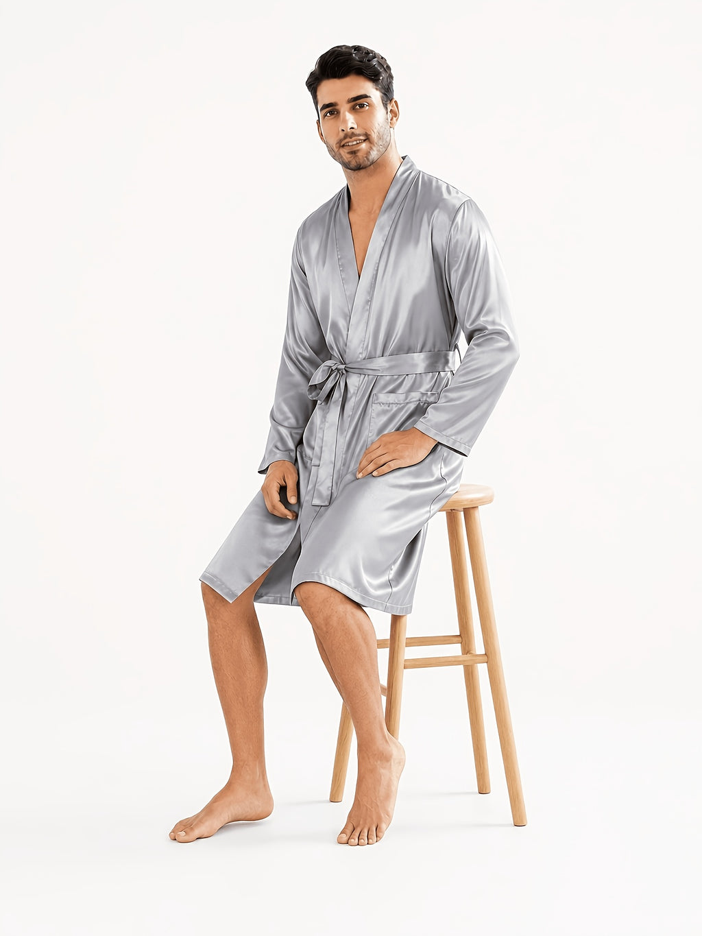 Men's grey satin summer dressing gown