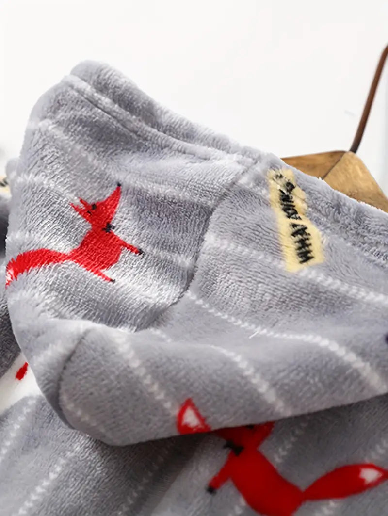 Kids' grey animal print towelling bathrobe