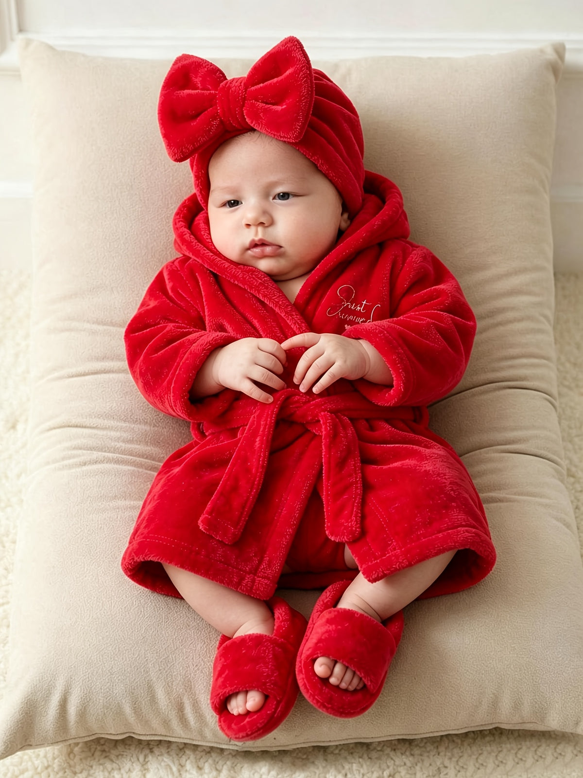 Newborn pink long hooded bathrobe