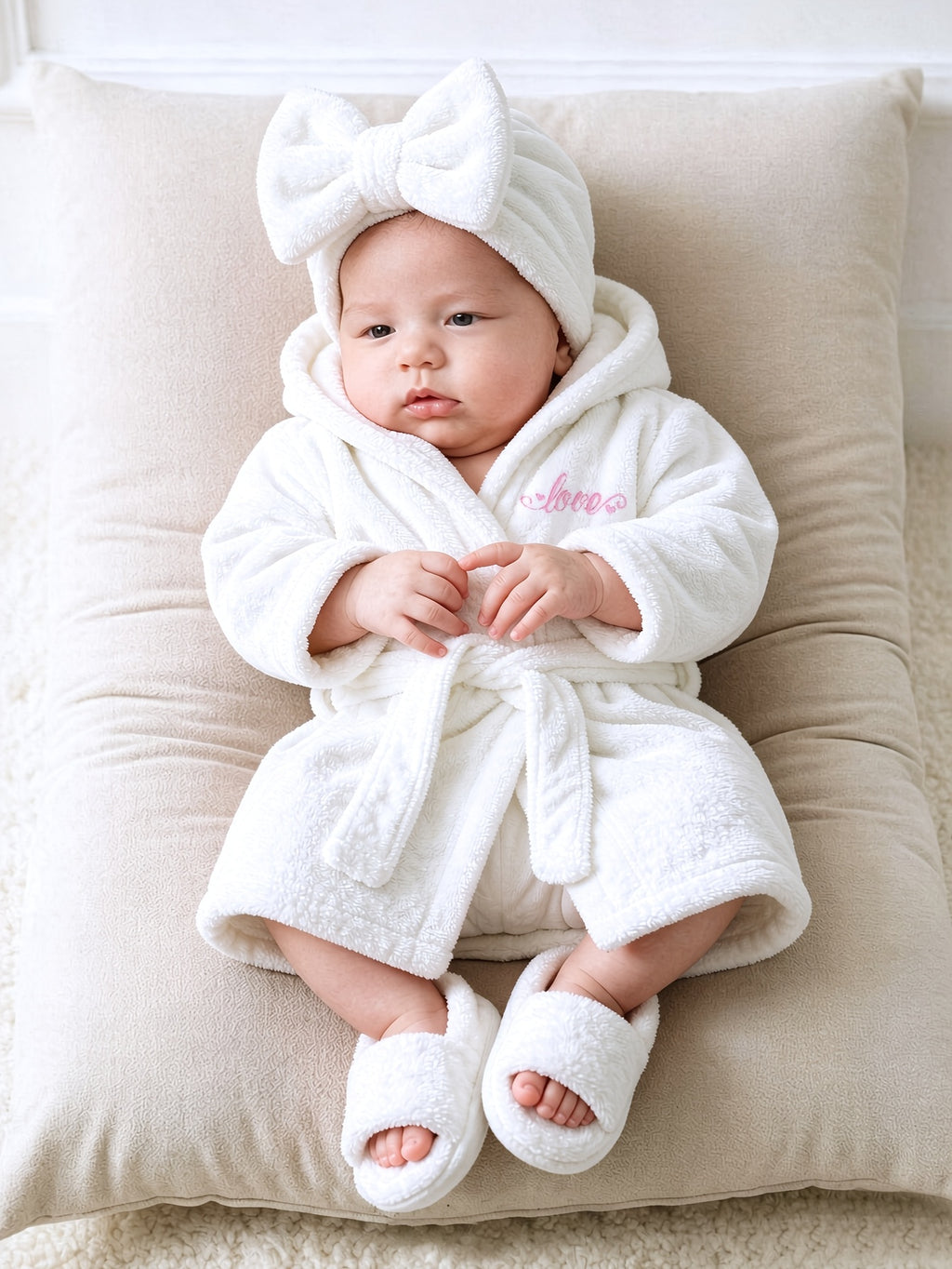 Newborn pink long hooded bathrobe