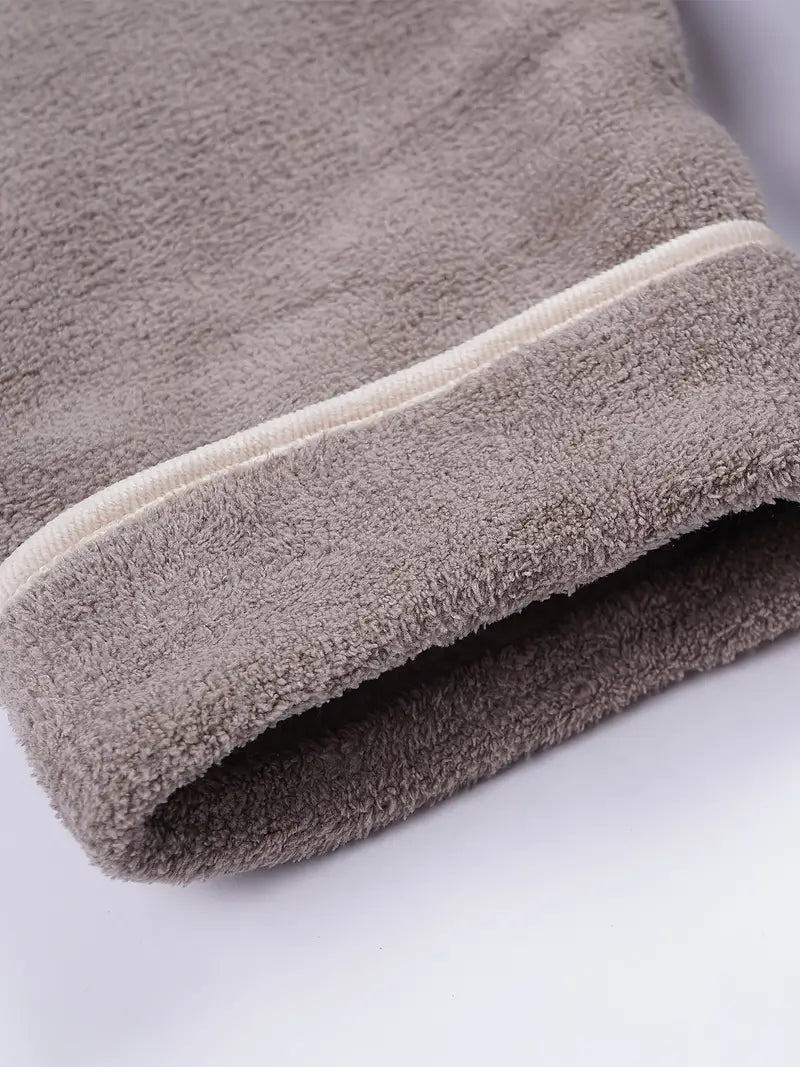Men's long brown fleece bathrobe, premium