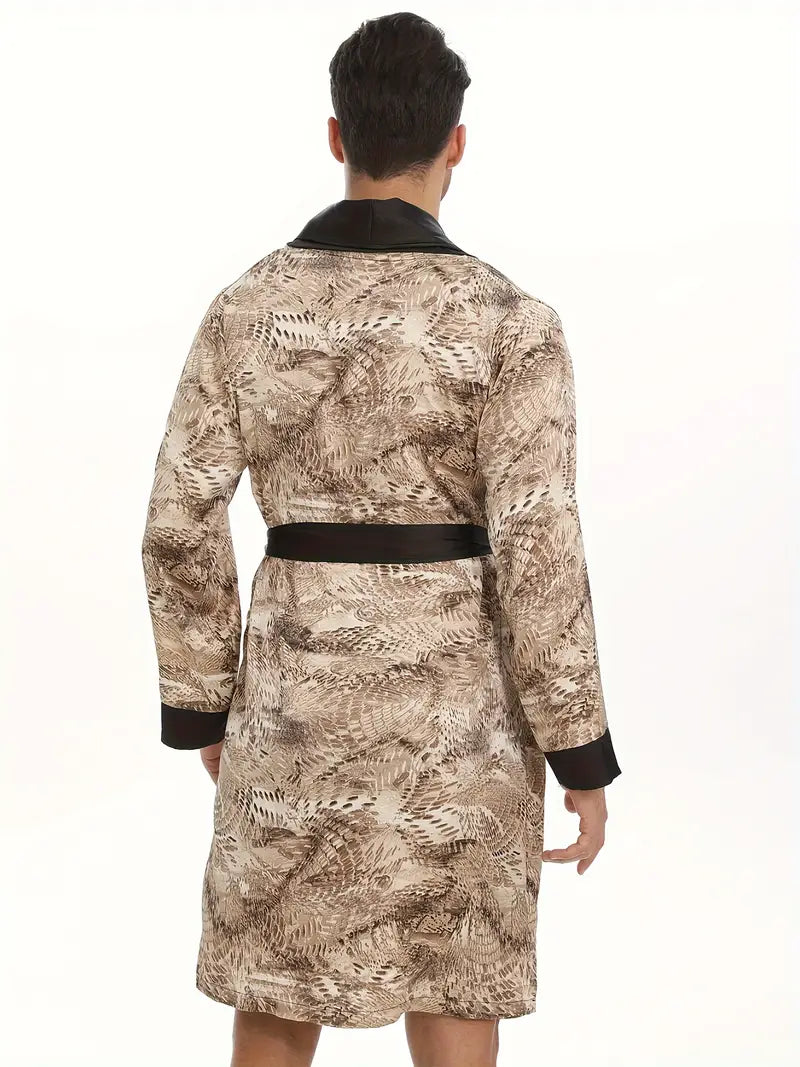 Men's short snake print kimono robe, plus size