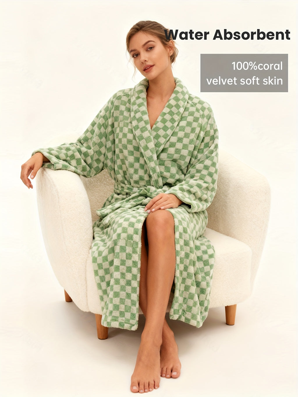 Women's long tartan bathrobe