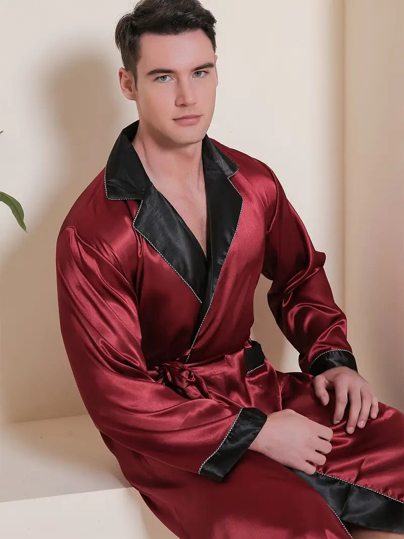 Men's short red luxury dressing gown