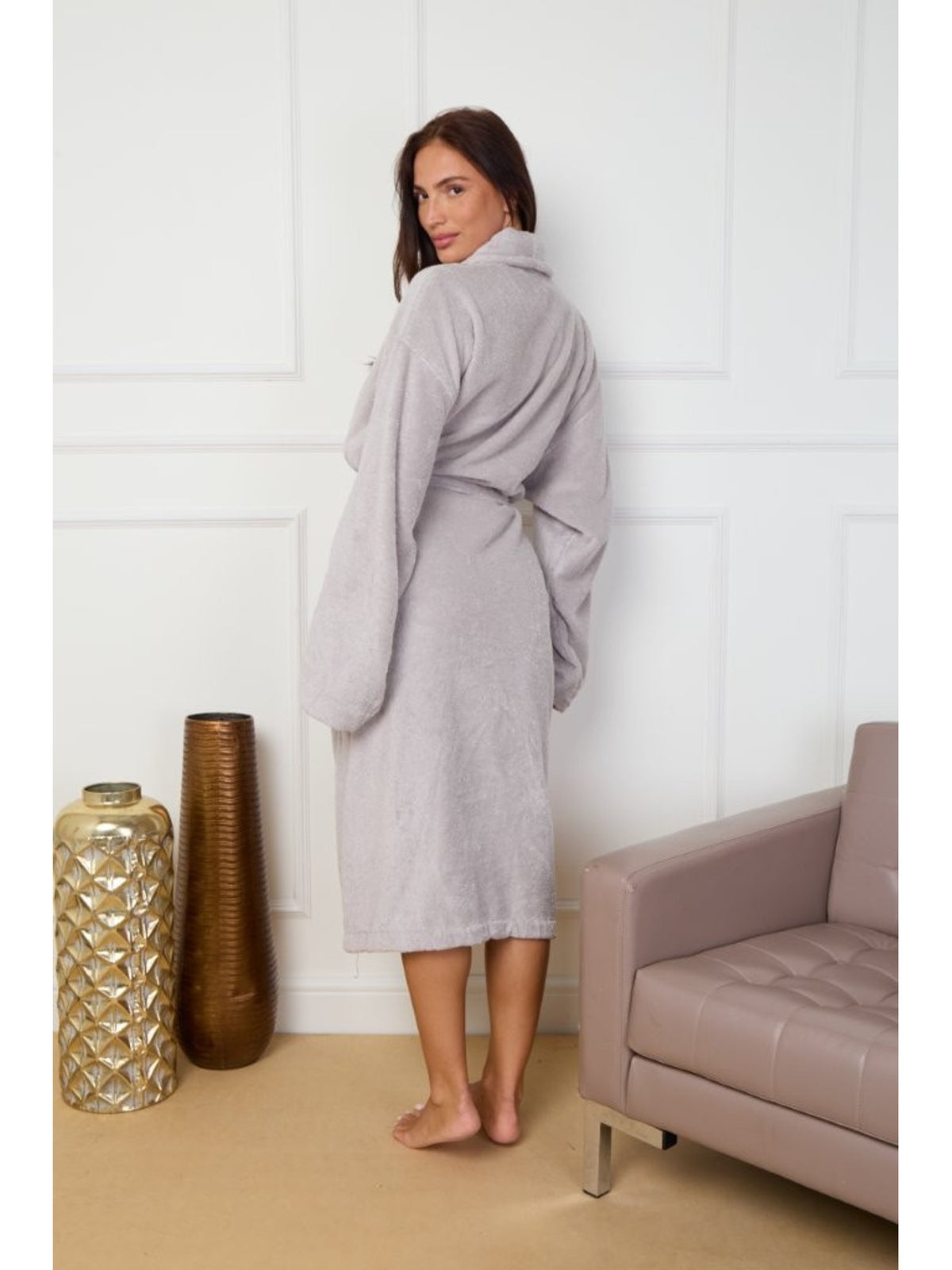 Unisex cotton bathrobe with a shawl collar