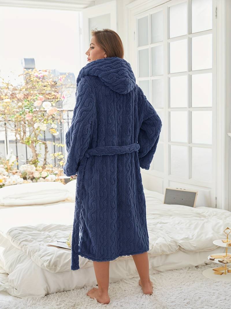 Women's warm hooded fleece bathrobe