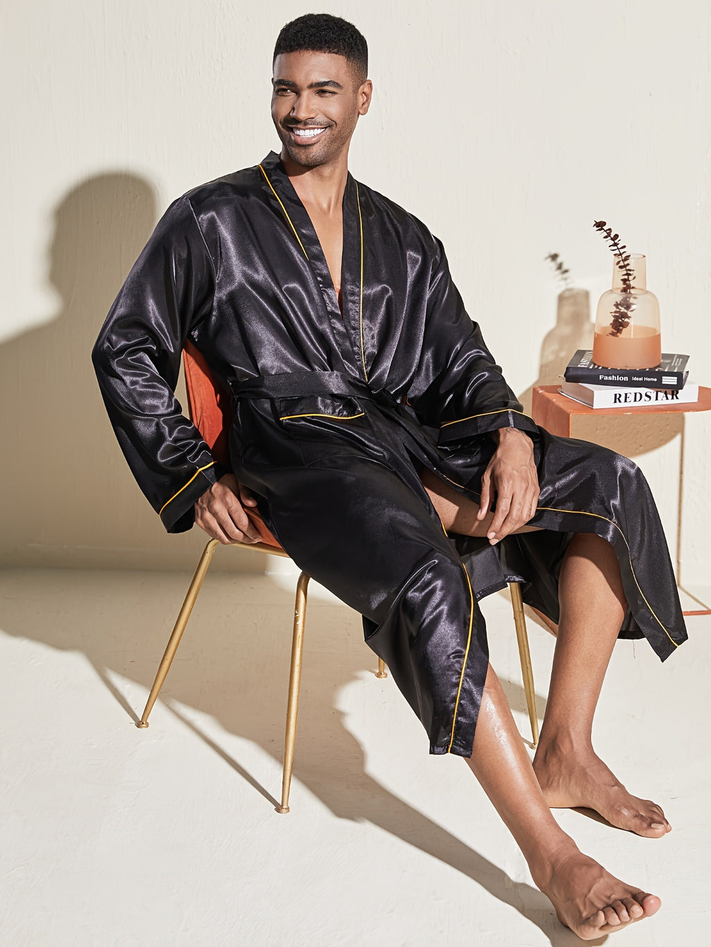 Men's gold trimmed satin dressing gown
