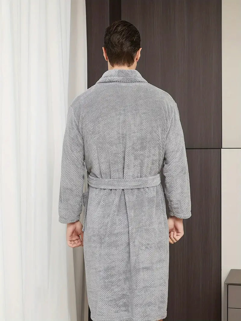 Men's long waffle cotton bathrobe