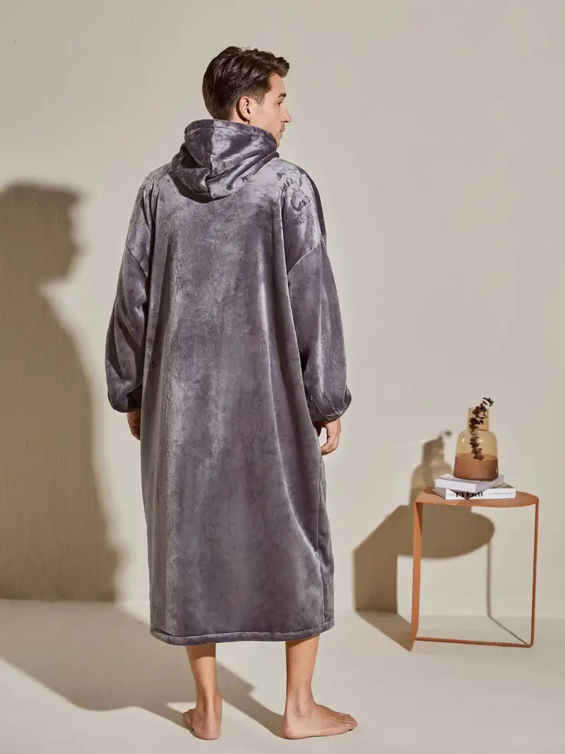 Men's hooded flannel bathrobe, one size
