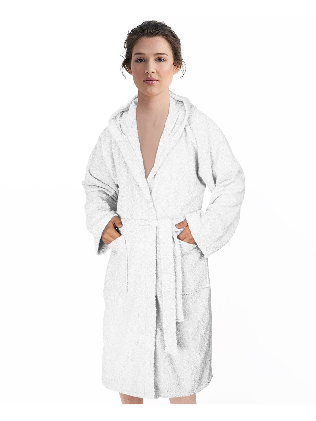 Unisex long hooded terry towelling bathrobe