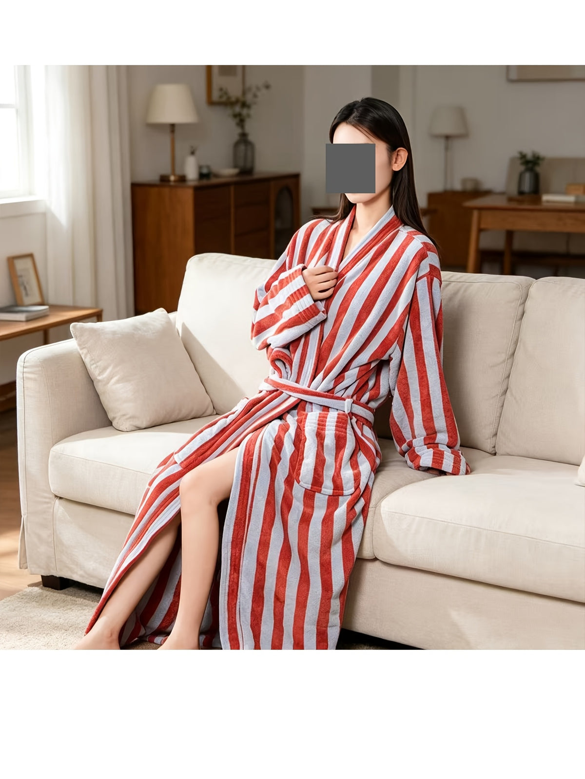 Women's yellow striped dressing gown