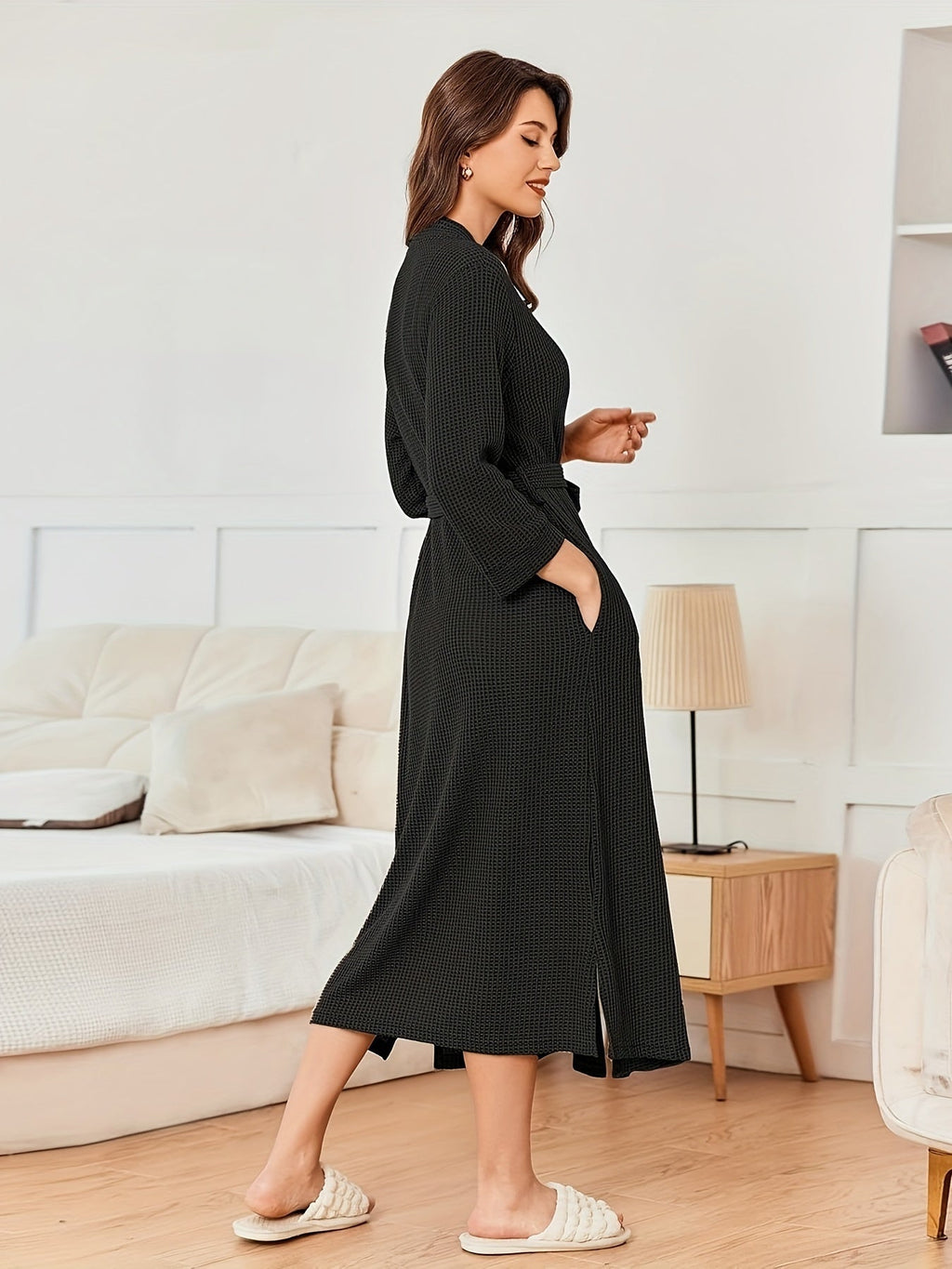 Women's long towelling kimono bathrobe