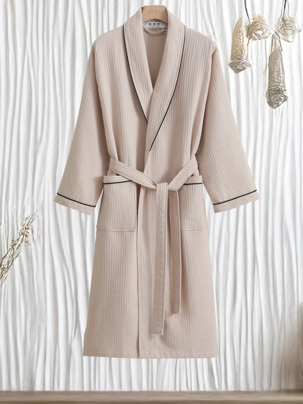Unisex white tartan waffle bathrobe