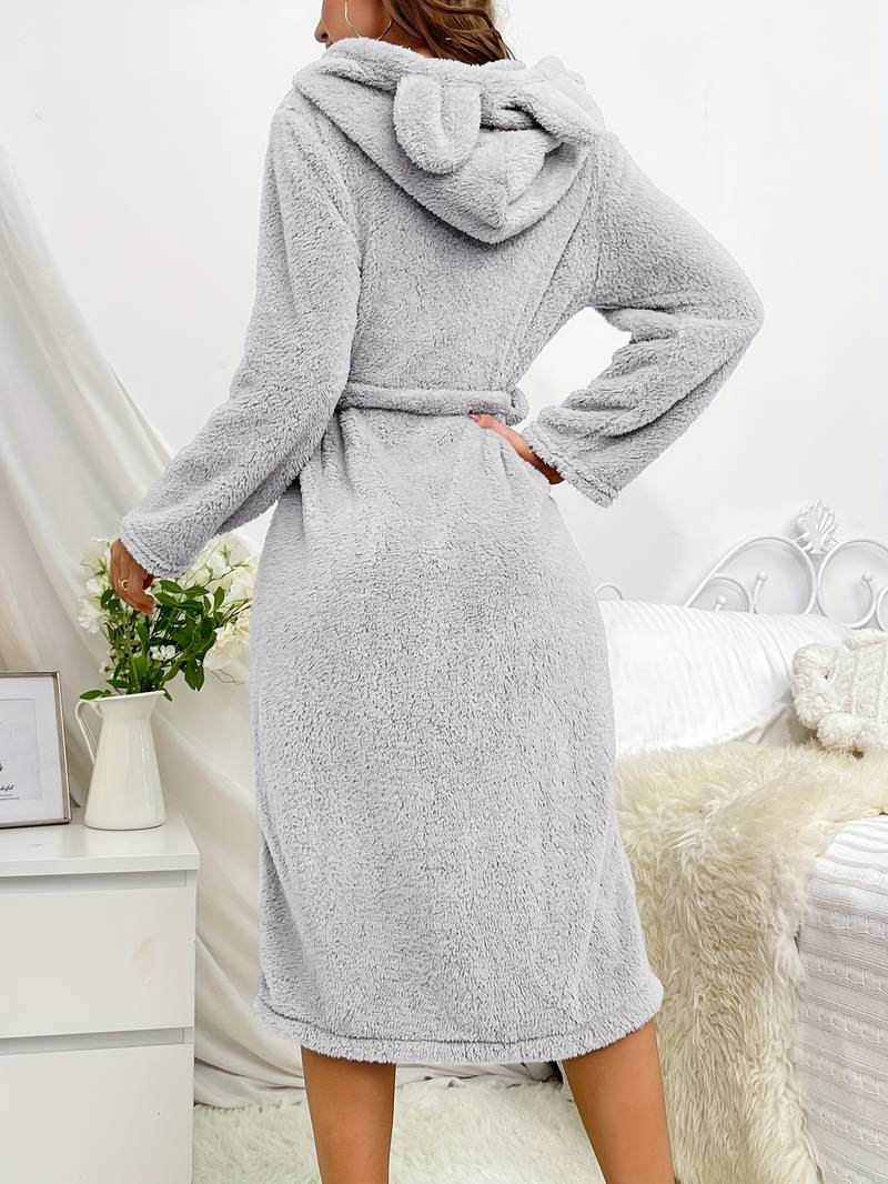 Women's long warm cotton towelling bathrobe