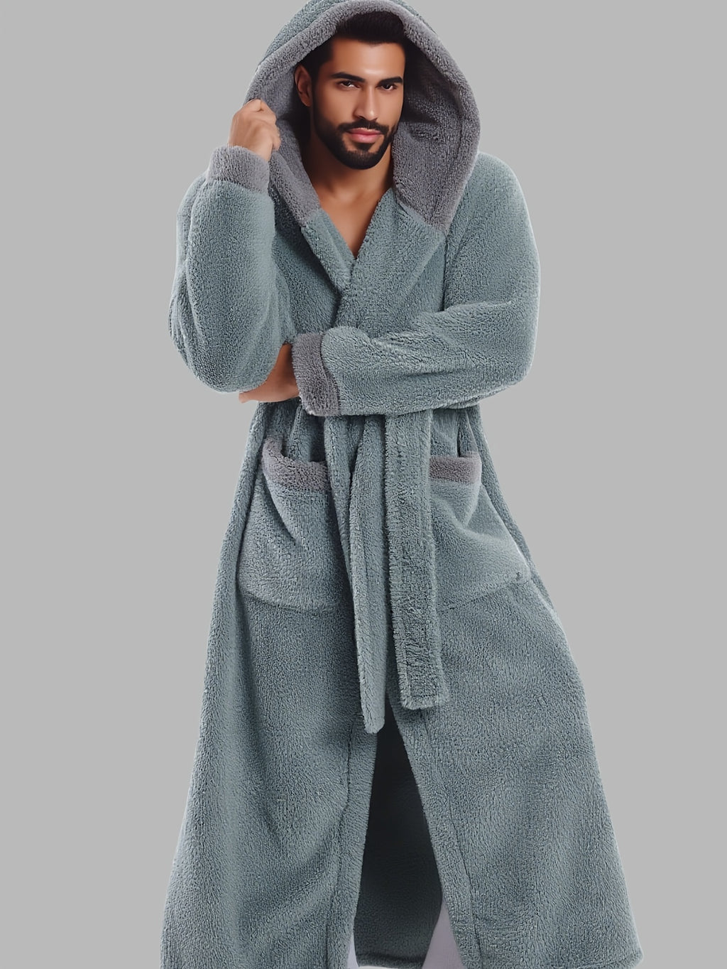 Unisex long hooded bathrobe